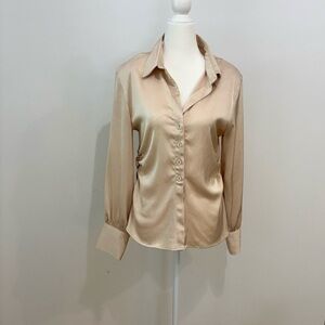 Zara Beige Satin Button-Front Shirt